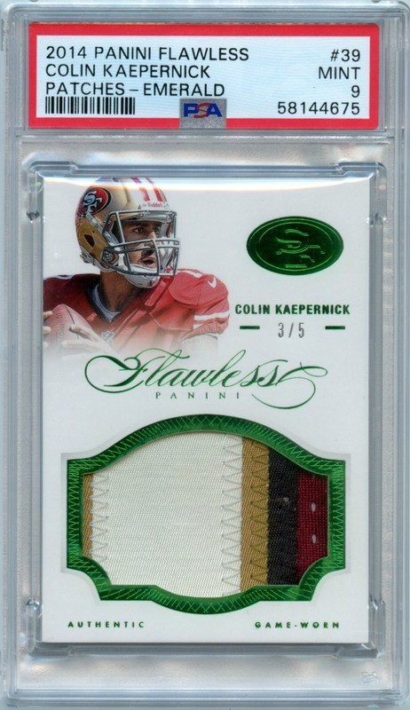 COLIN KAEPERNICK 2014 FLAWLESS GREEN GAME USED PATCH AUTO SP 3/5 PSA 9 MINT