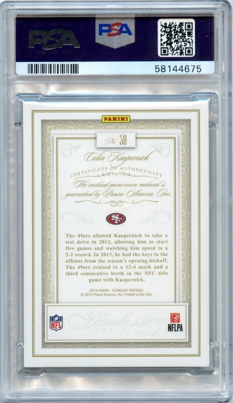 COLIN KAEPERNICK 2014 FLAWLESS GREEN GAME USED PATCH AUTO SP 3/5 PSA 9 MINT view 2