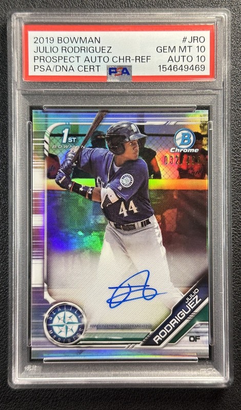JULIO RODRIGUEZ PSA 10 2019 BOWMAN CHROME PROSPECT REFRACTOR AUTO 1ST RC 32/499