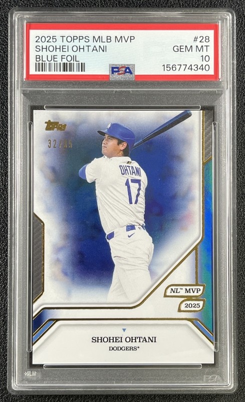 SHOHEI OHTANI PSA 10 2025 TOPPS MVP COLL #28 BLUE FOIL 32/35 DODGERS