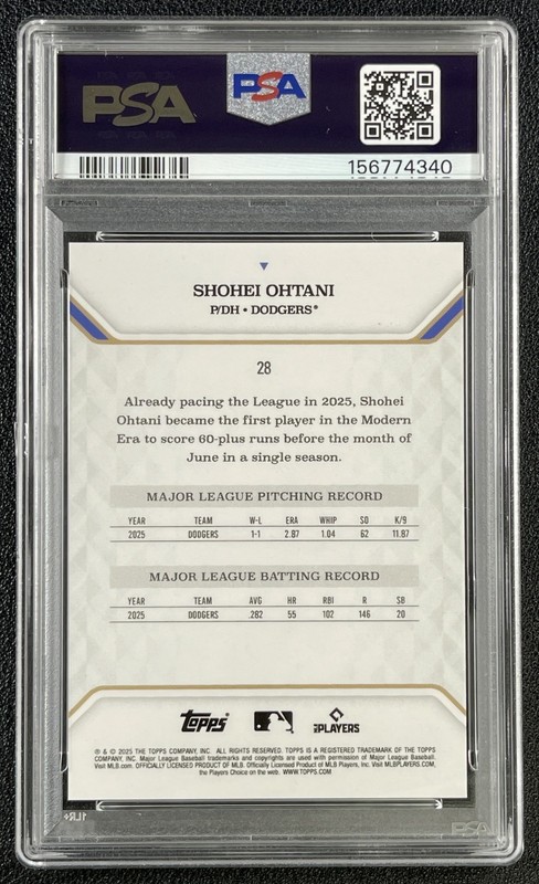 SHOHEI OHTANI PSA 10 2025 TOPPS MVP COLL #28 BLUE FOIL 32/35 DODGERS view 2