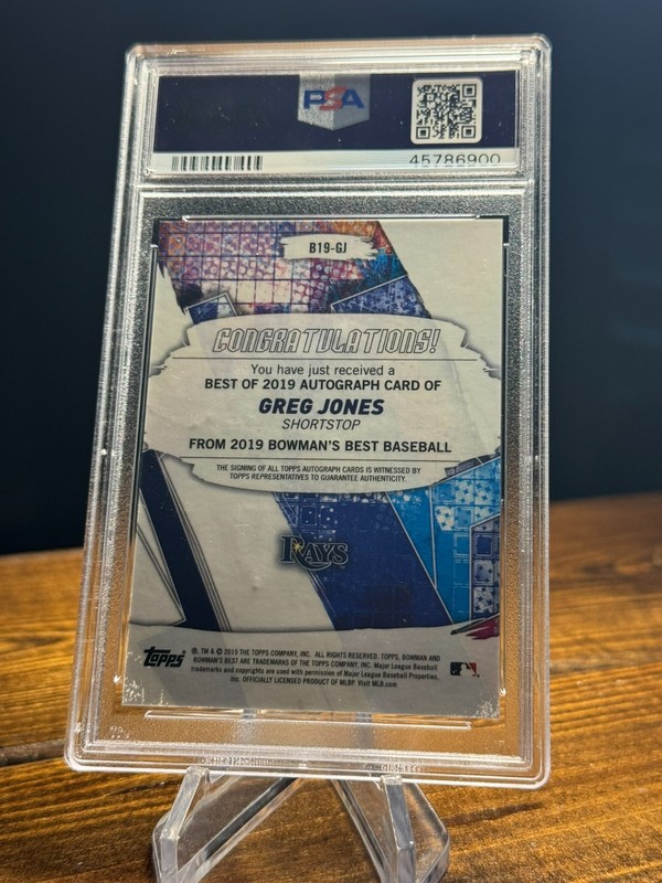 2019 BOWMAN'S BEST GREG JONES AUTO CARD #B19GJ TAMPA BAY RAYS PSA 10 view 2