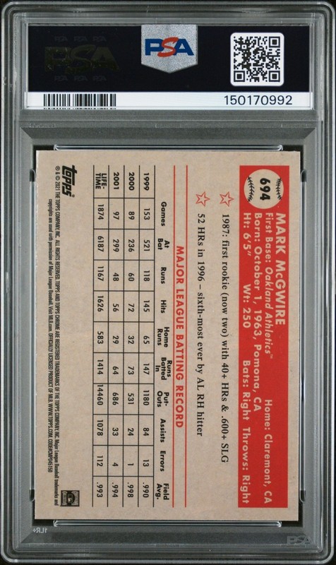 Mark McGwire 2021 Topps Chrome Aqua Wave Refractor Card #694 PSA 10 Auto 10 view 2