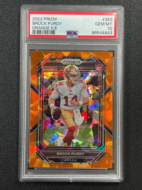 BROCK PURDY PSA 10 2022 PANINI PRIZM #353 ROOKIE ORANGE ICE RC 4443