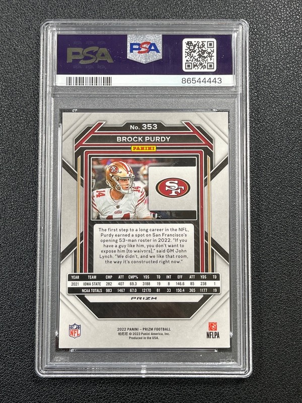 BROCK PURDY PSA 10 2022 PANINI PRIZM #353 ROOKIE ORANGE ICE RC 4443 view 2