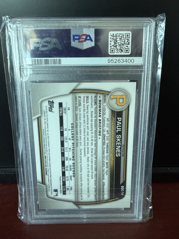 2023 Bowman Chrome Draft Paul Skenes Refractor 1st Prospect Rookie RC PSA 9  view 2
