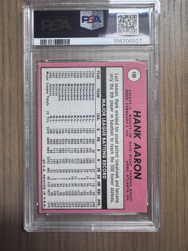 1969 Topps - Hank Aaron #100 PSA 4 VG-EX view 2