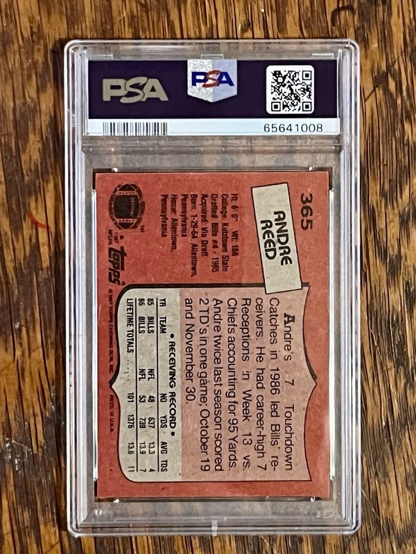 1987 Topps Andre Reed #365 PSA 8 NM-MT HOF Buffalo Bills Vintage Football Card view 2