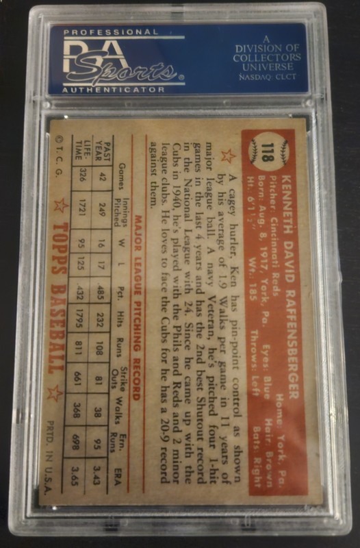1952 Topps - Ken Raffensberger #118 Psa 7 view 2