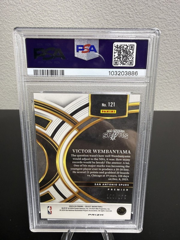 VICTOR WEMBANYAMA 2023-24 SELECT PURPLE FLASH ROOKIE /175 #121 PSA 10 Spurs RC view 2