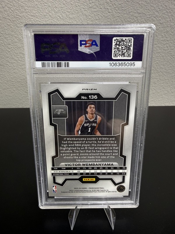 Panini Prizm 2023-24 Victor Wembanyama #136 Orange Ice RC PSA 10 Spurs view 2