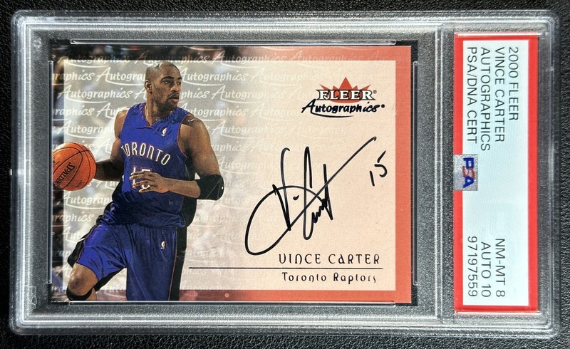 VINCE CARTER PSA 8 2000-01 FLEER AUTOGRAPHICS #NNO 10 AUTO RAPTORS 7559