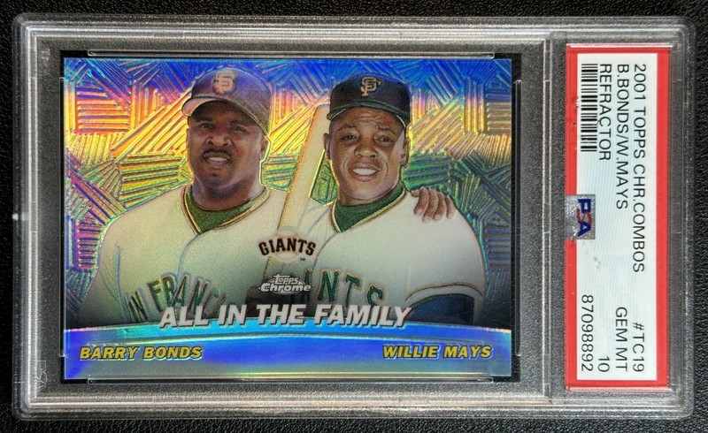 ALL IN THE FAMILY BARRY BONDS WILLIE MAYS PSA 10 2001 TOPPS CHROME REFRACTOR 892