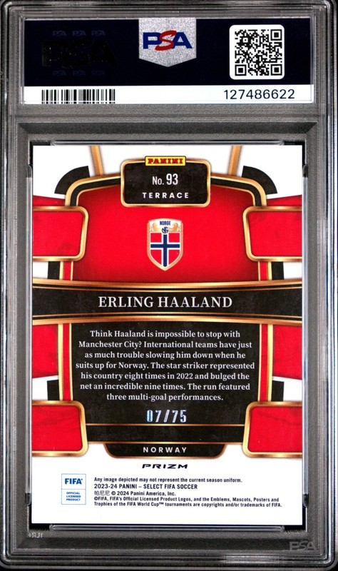2023 Panini Select FIFA #93 Erling Haaland Pink Prizm /75 PSA 9 Terrace  Norway view 2