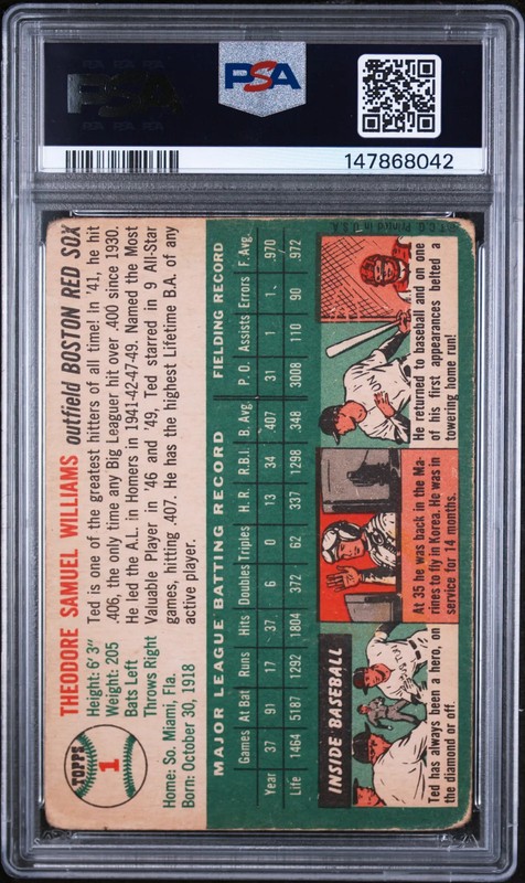 1954 Topps Ted Williams PSA 1 view 2