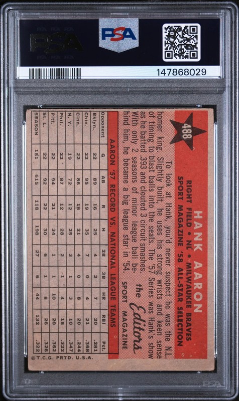 1958 Topps Hank Aaron All Star PSA 3 view 2