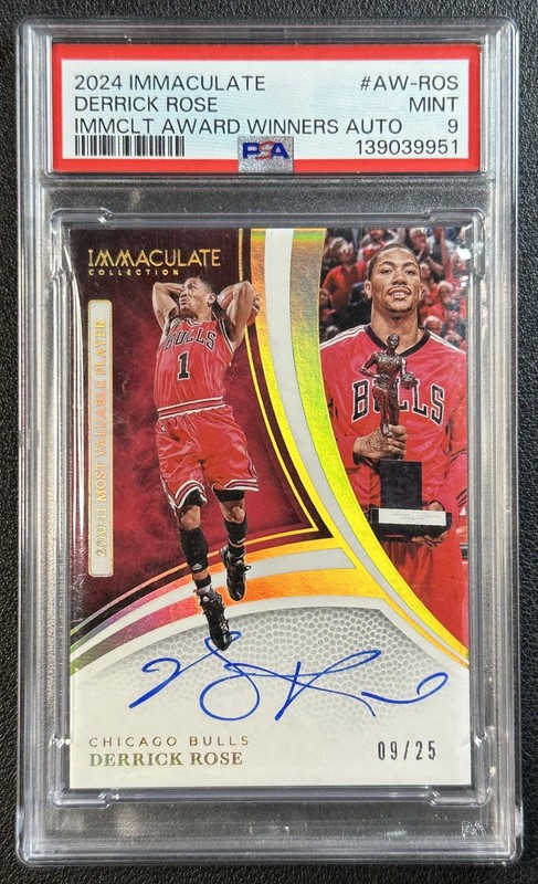 DERRICK ROSE PSA 9 2024 PANINI IMMACULATE COLL AWARD WINNERS MVP BULLS AUTO 9/25