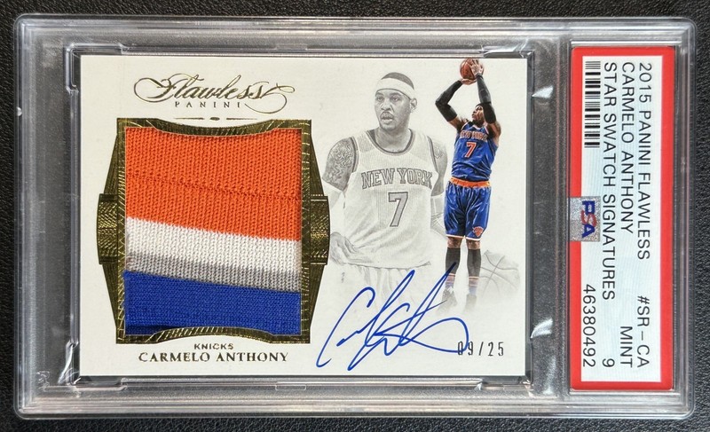 CARMELO ANTHONY PSA 9 2015 PANINI FLAWLESS #SR-CA STAR SWATCH GU PATCH AUTO 9/25