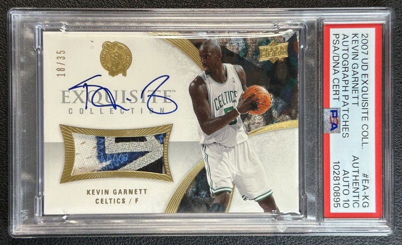 KEVIN GARNETT PSA AUTH 2007 EXQUISITE COLL #EA-KG GAME-USED PATCH 10 AUTO 18/35