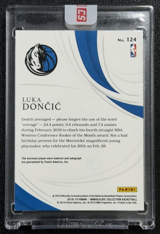 LUKA DONCIC 2018 PANINI IMMACULATE #124 ROOKIE PATCH AUTO 76/77 MAVERICKS view 2