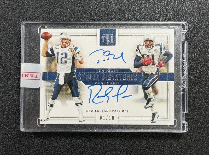 RANDY MOSS TOM BRADY 2018 PANINI NATIONAL TREASURES #SS-BM SYNCED AUTO 1/10