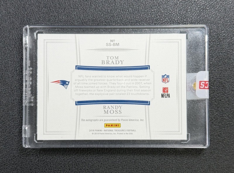 RANDY MOSS TOM BRADY 2018 PANINI NATIONAL TREASURES #SS-BM SYNCED AUTO 1/10 view 2