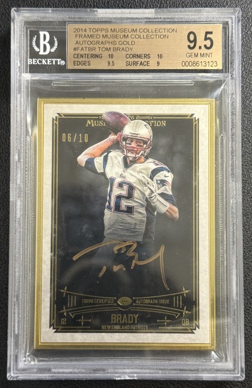 TOM BRADY BGS 9.5 2014 TOPPS MUSEUM COLL #FA-TBR FRAMED GOLD INK AUTO 6/10