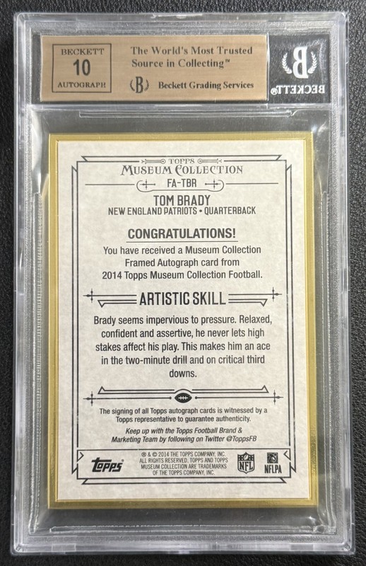TOM BRADY BGS 9.5 2014 TOPPS MUSEUM COLL #FA-TBR FRAMED GOLD INK AUTO 6/10 view 2