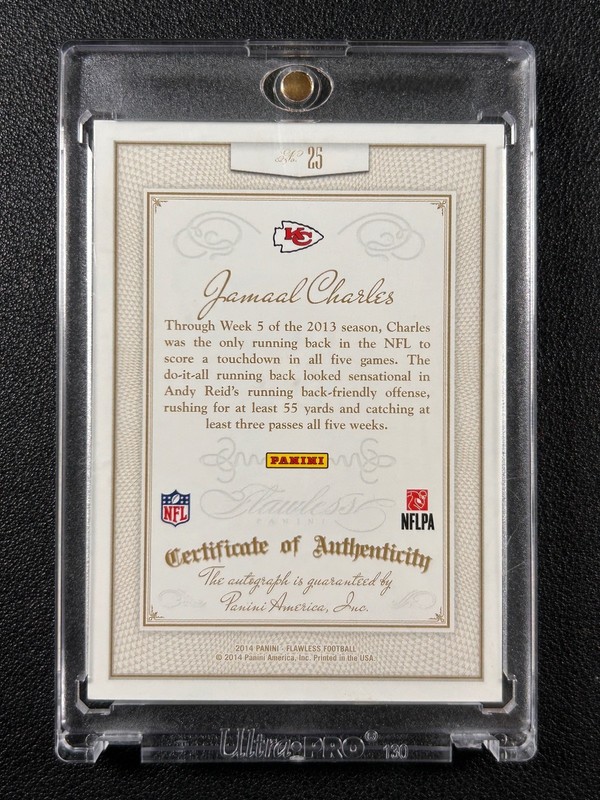 1/1 JAMAAL CHARLES 2014 PANINI FLAWLESS #25 ON-CARD AUTOGRAPH AUTO PLATINUM 1/1 view 2