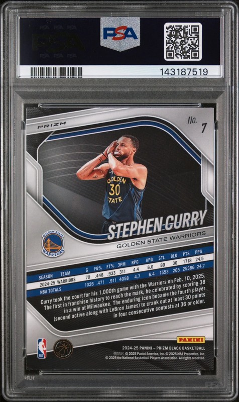 2024 Panini Prizm Black Stephen Curry #7 Hyper PSA 9 view 2