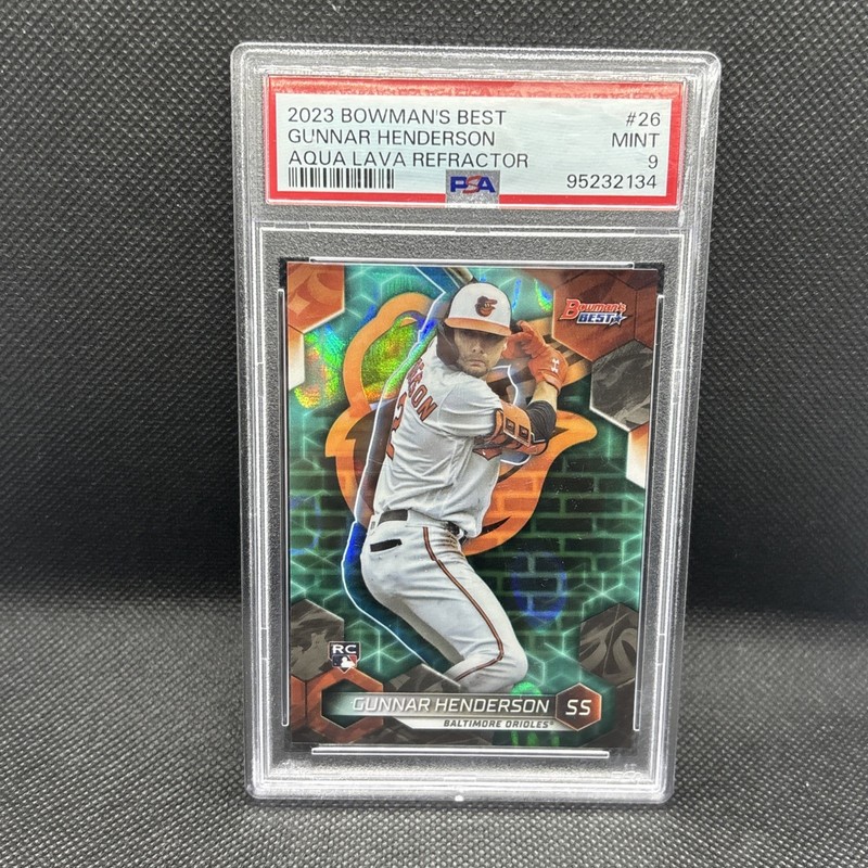 2023 Bowman’s Best Gunnar Henderson Aqua Lava Refractor PSA 9, 81/199 #26 view 2
