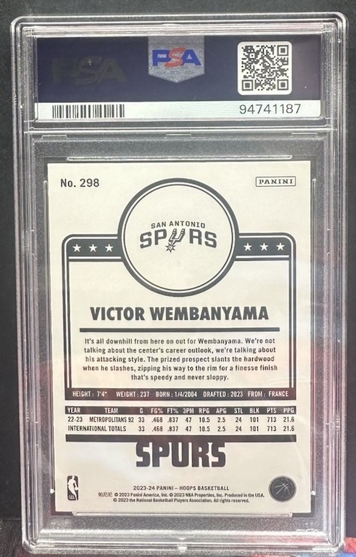 2023 Hoops Victor Wembanyama Yellow RC PSA 9 No. 298 view 2