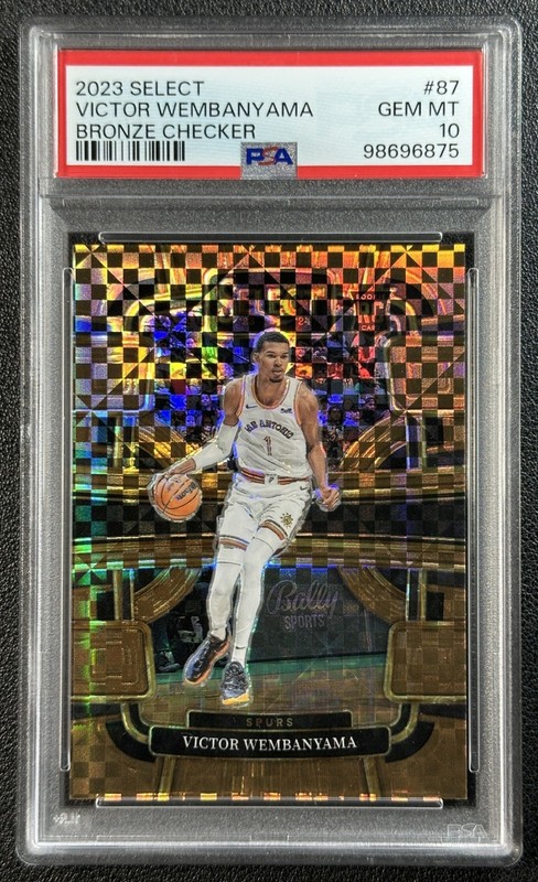 VICTOR WEMBANYAMA PSA 10 2023 PANINI SELECT #87 ROOKIE BRONZE CHECKER PRIZM /49