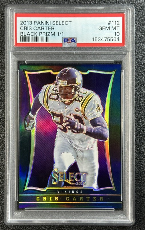 1/1 CRIS CARTER PSA 10 2013 PANINI SELECT #112 BLACK PRIZM 1/1 VIKINGS