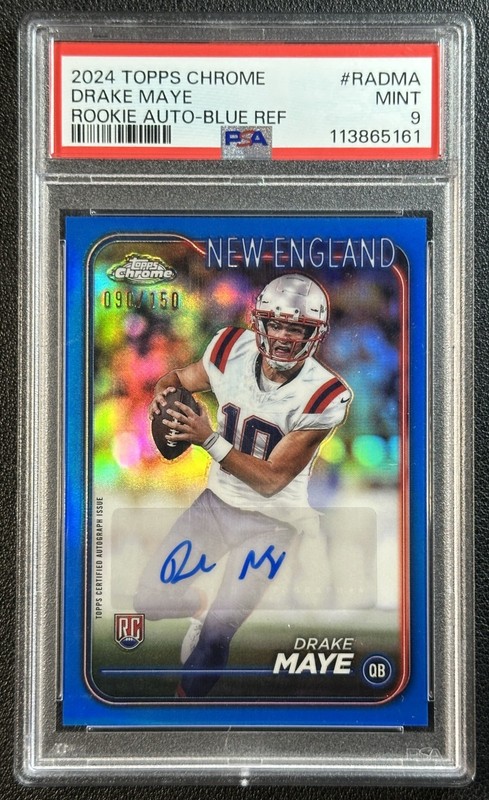 DRAKE MAYE PSA 9 2024 TOPPS CHROME #RA-DMA ROOKIE AUTO BLUE REFRACTOR RC 90/150