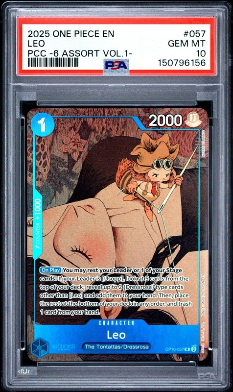 2025 ONE PIECE OP10-057 PREMIUM CARD COLLECTION VOL 1 LEO PROMO PSA 10