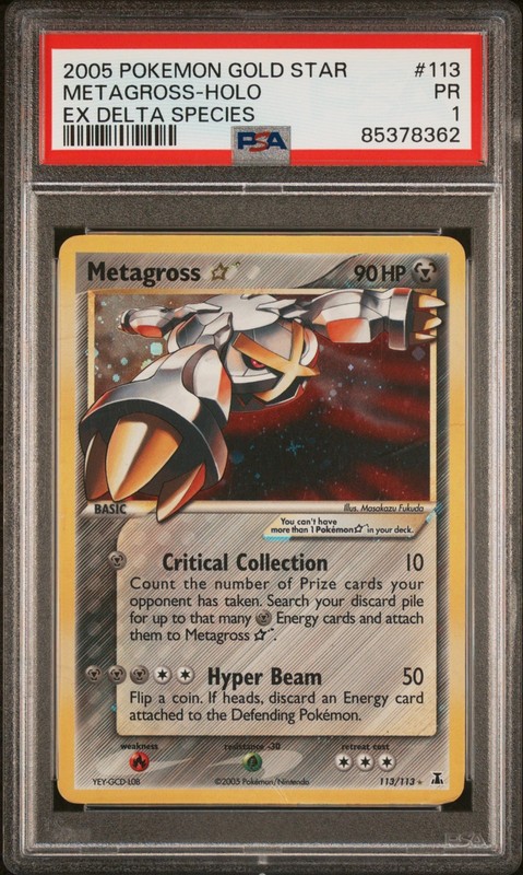 2005 POKEMON EX DELTA SPECIES GOLD STAR #113 METAGROSS-HOLO PSA 1