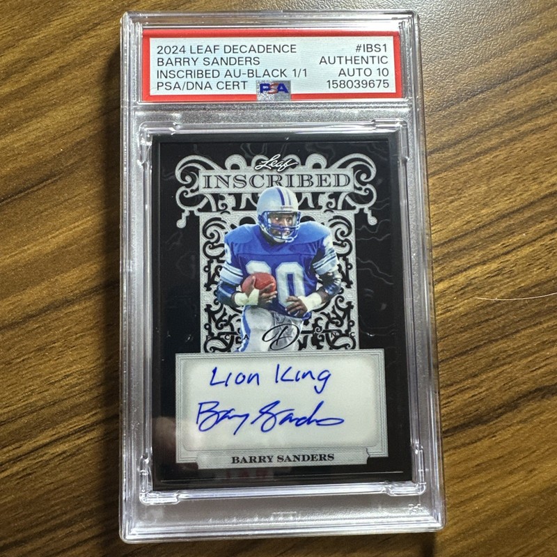 2024 Leaf Decadence Barry Sanders Auto Inscribed “Lion King” 👑 1/1! PSA Auto 10