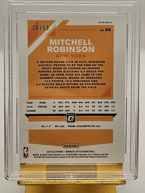 Mitchell Robinson 2019 Panini Donruss Optic Blue Prizm /59 PSA 9 Mint NY Knicks  view 2