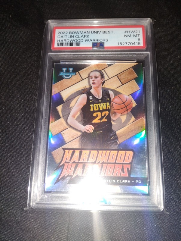 2022-23 Bowman University Best Hardwood Warriors: #HW21 Caitlin Clark PSA 8 view 1