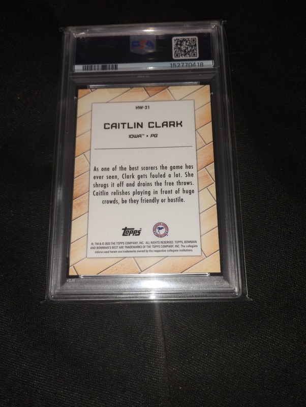 2022-23 Bowman University Best Hardwood Warriors: #HW21 Caitlin Clark PSA 8 view 2