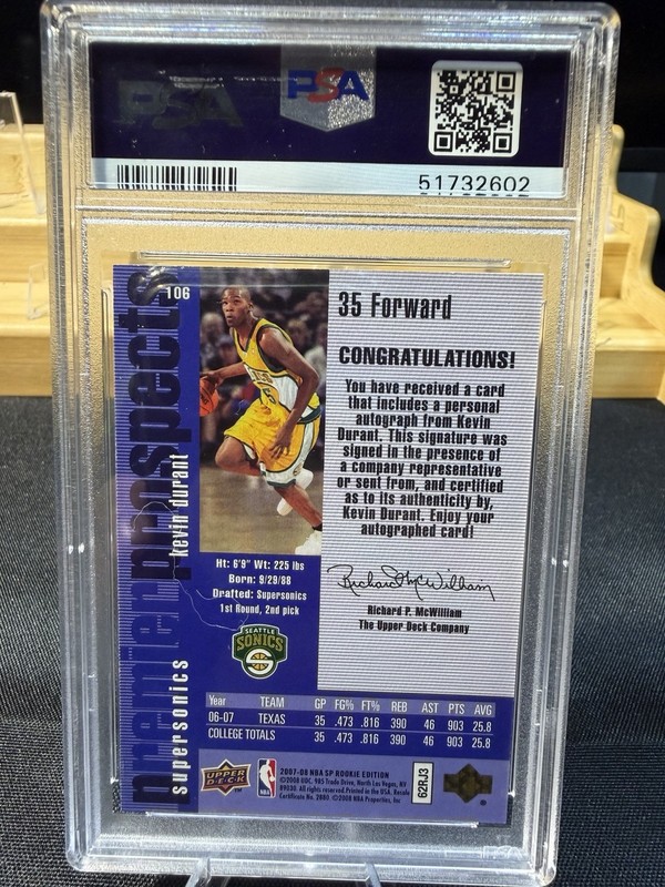 Upper Deck 2007-08 SP Rookie Edition Kevin Durant Auto RC #106 PSA 8 Sonics view 2