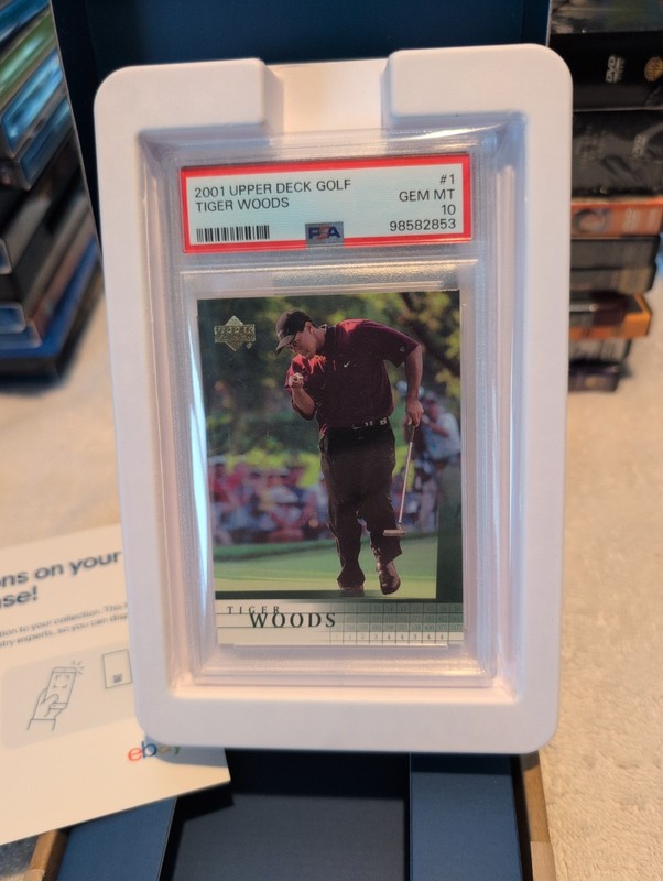 2001 Upper Deck Golf Tiger Woods #1 Rookie Card PSA 10 Gem Mint AUTHENTICATED view 2