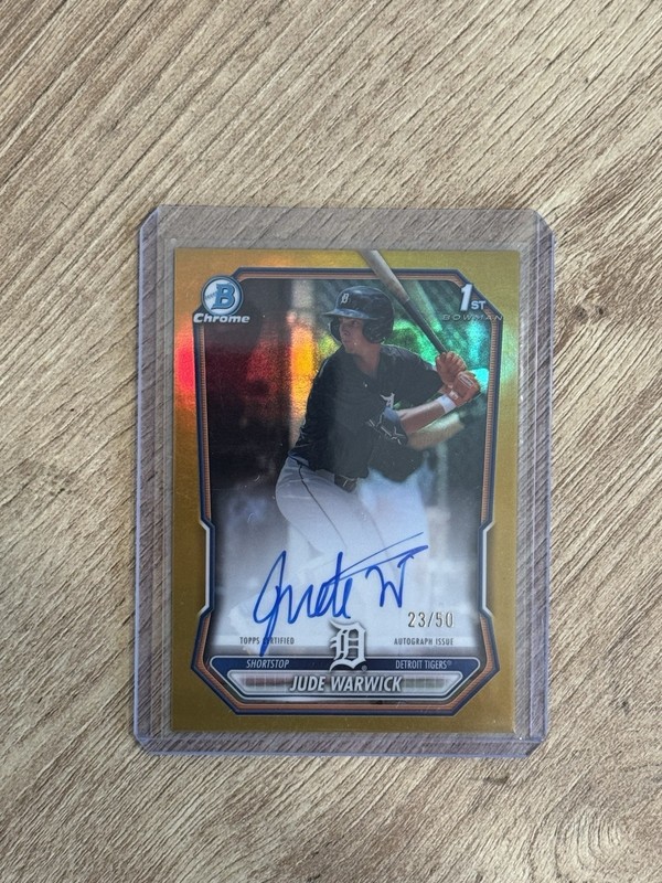 2026 Bowman Jude Warwick Chrome Prospect 1st Gold Refractor Auto /50 Tigers