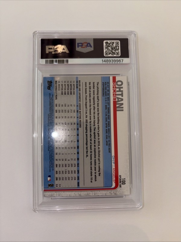 2019 Topps Opening Day Shohei Ohtani #100 🔥 Blue Foil PSA 10 GEM MINT Refractor view 2