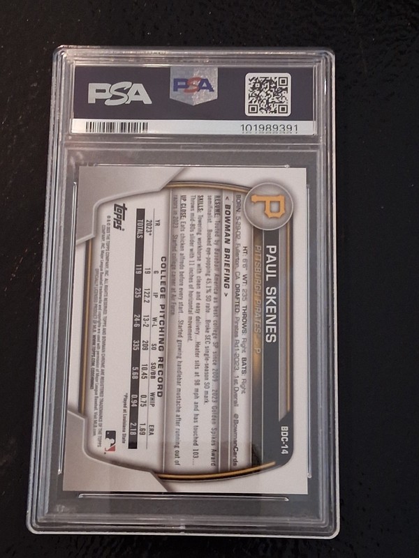 2023 Bowman Draft Paul Skenes Chrome 1st Prospect #BDC-14 Pirates PSA 7 NM view 2