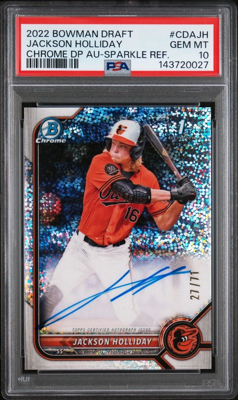 2022 Bowman Chrome Draft Jackson Holliday Sparkle Refractor Auto 27/71 PSA 10