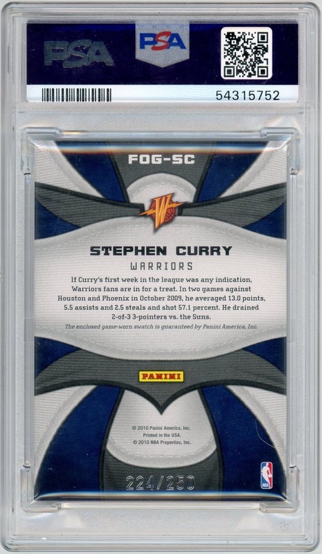 Stephen Curry 2009 Panini Certified Fabric of the Game PSA 7 /250 RC Rookie view 2