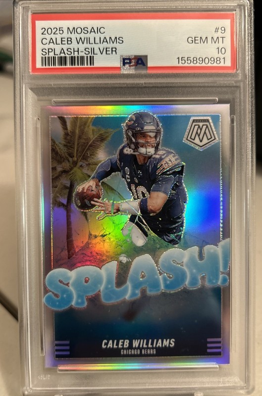 2025 Panini Mosaic - Caleb Williams #9 Splash Silver Prizm PSA 10 - POP 1 view 1