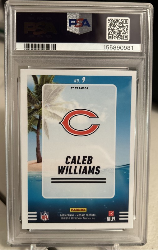 2025 Panini Mosaic - Caleb Williams #9 Splash Silver Prizm PSA 10 - POP 1 view 2